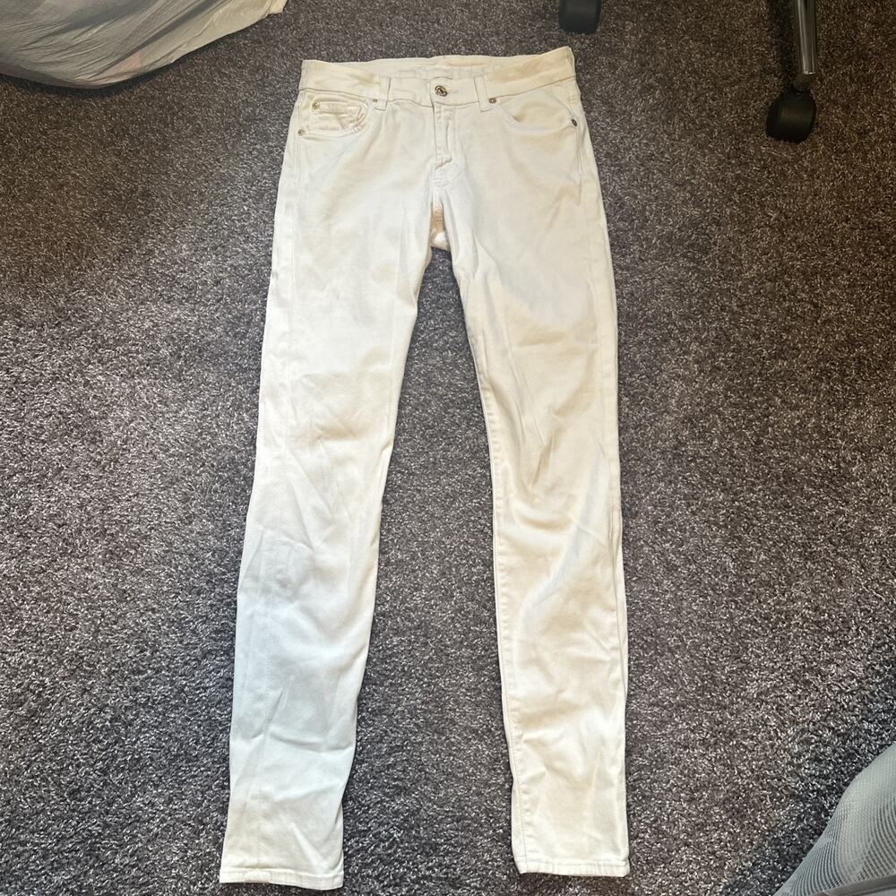 7 FOR ALL MANKIND jeans . Color Light Tapioca Skinny Sz 27 Gold Accents